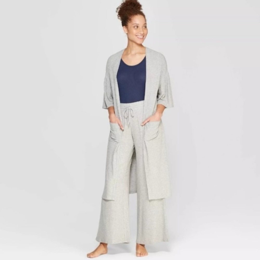 Stars Above Open Front Gray Robe Ribbed Kimono XS SMALL MEDIUM
